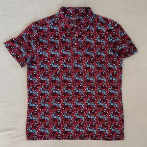 Chaps Golf Floral Red & Blue Popover Placket Short Sleeved Shirt Men's Size LG
